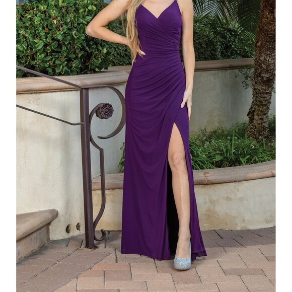New Solid Sheath Ruched Graduation Dress w/ V-Neckline & Double Straps DQ 2905 - Picture 9 of 9